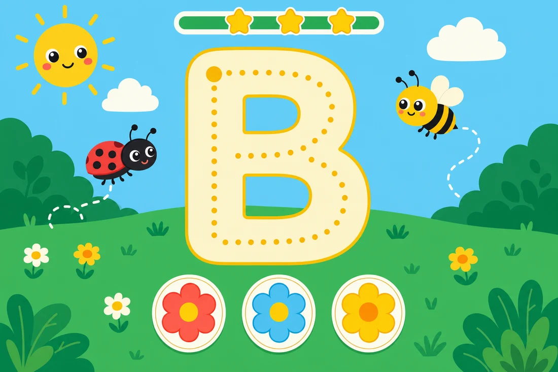 A letter-tracing game running in Kidling